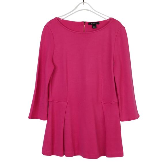 St. John Knits Milano Knit Peplum Blouse in Bright Pink Scoop Neck Size 6 Wool - Picture 1 of 8